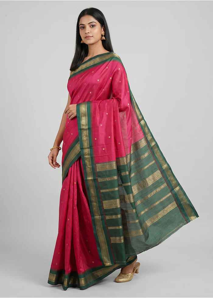 Pink Kanjivaram Silk Saree With Blouse Piece