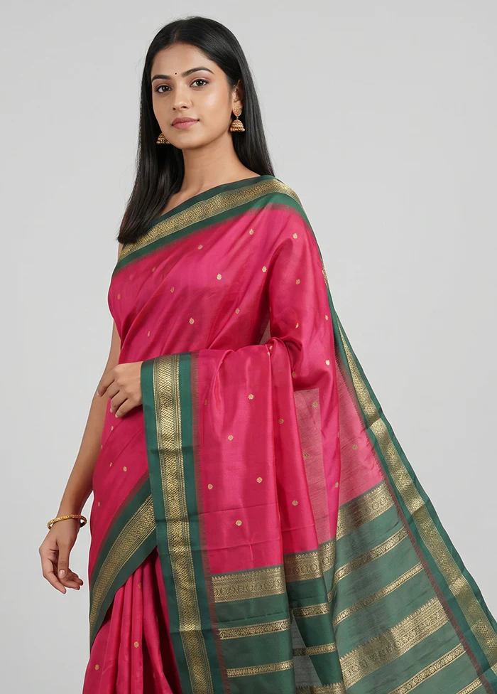 Pink Kanjivaram Silk Saree With Blouse Piece - Image 2