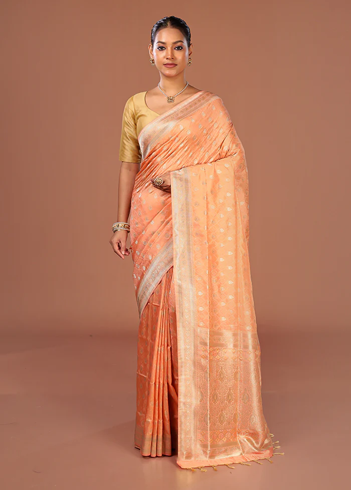 Peach Kanjivaram Silk Saree With Blouse Piece - Image 2