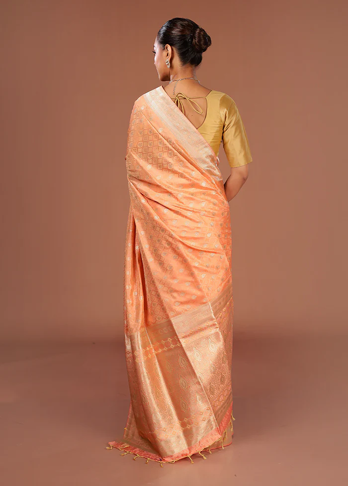Peach Kanjivaram Silk Saree With Blouse Piece - Image 3