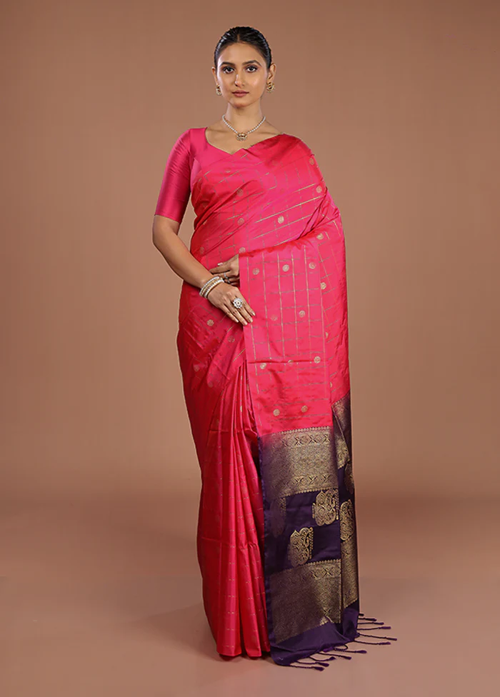 Pink Kanjivaram Silk Saree With Blouse Piece - Image 2