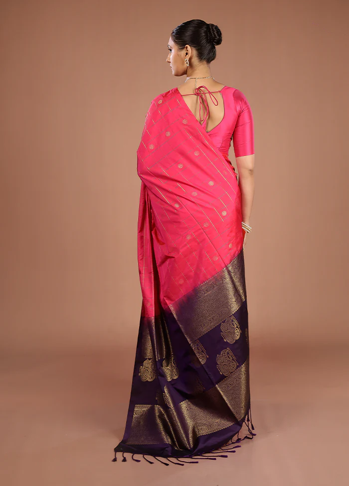 Pink Kanjivaram Silk Saree With Blouse Piece - Image 3