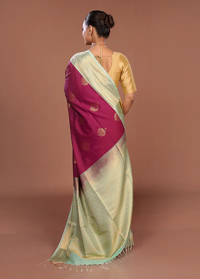 Pink Kanjivaram Silk Saree With Blouse Piece - Image 3