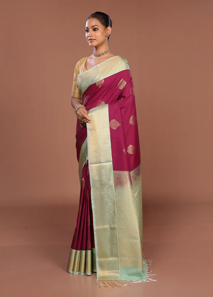 Pink Kanjivaram Silk Saree With Blouse Piece - Image 4
