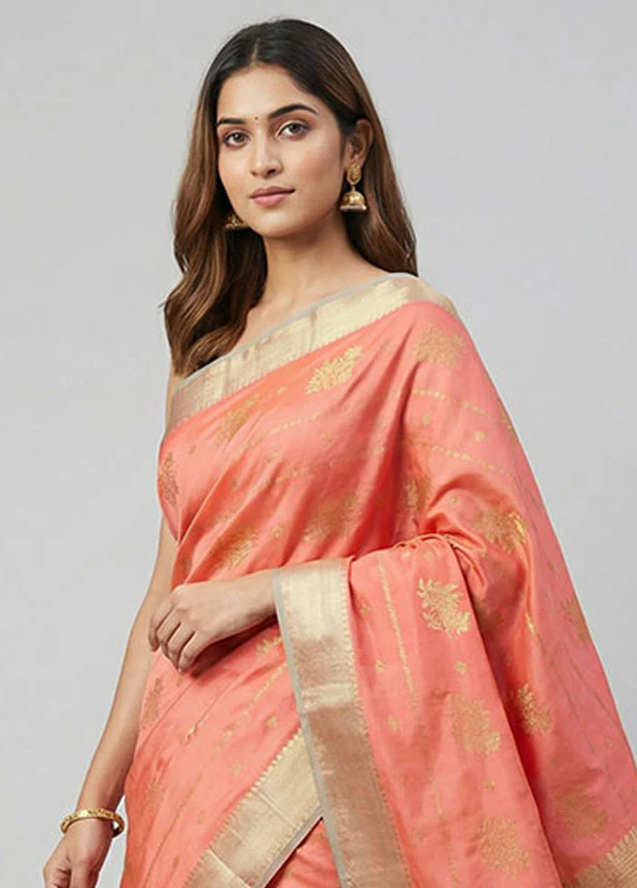 Pink Kanjivaram Silk Saree With Blouse Piece - Image 2