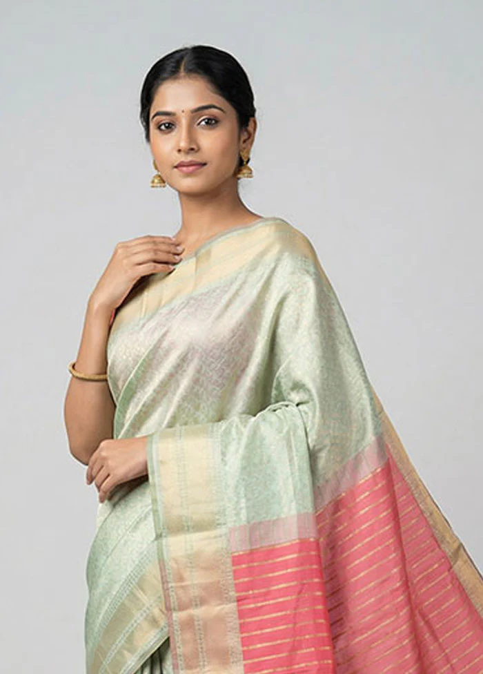 Pink Kanjivaram Silk Saree With Blouse Piece - Image 2