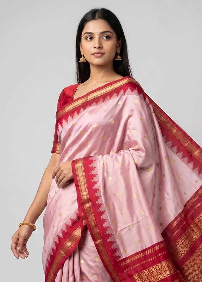 Pink Kanjivaram Silk Saree With Blouse Piece - Image 2