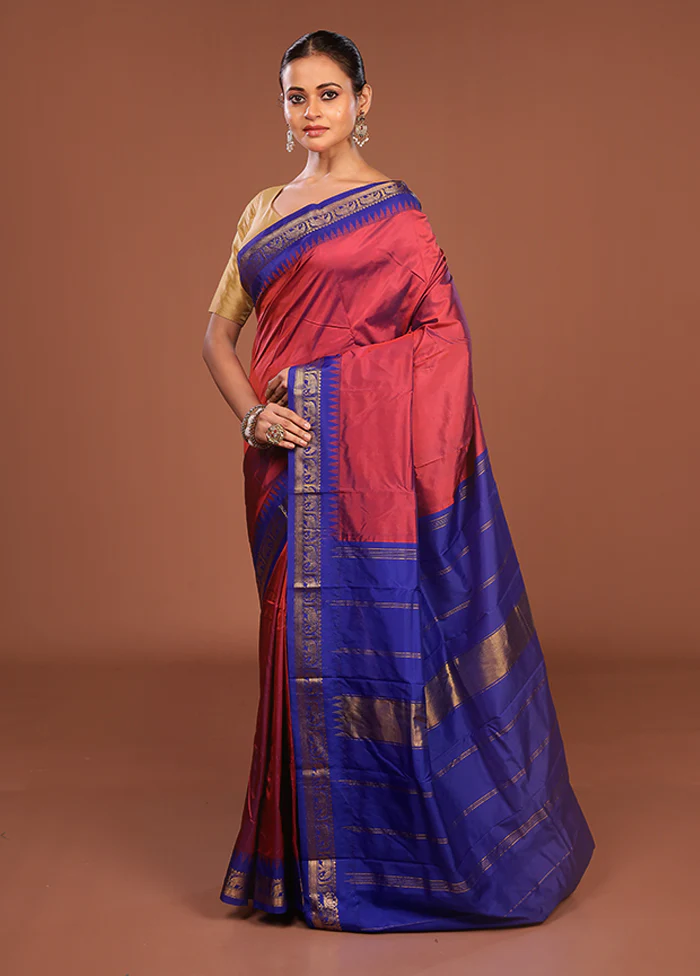 Pink Kanjivaram Silk Saree With Blouse Piece - Image 4