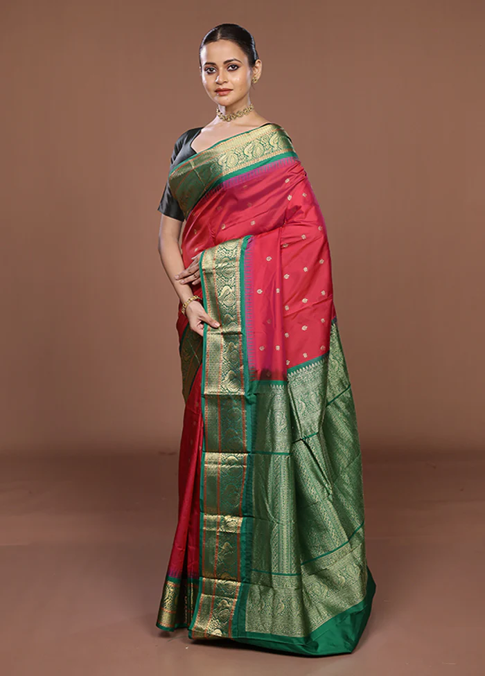 Pink Kanjivaram Silk Saree With Blouse Piece - Image 4