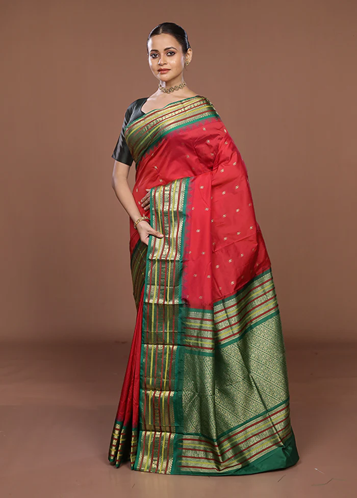 Pink Kanjivaram Silk Saree With Blouse Piece - Image 4