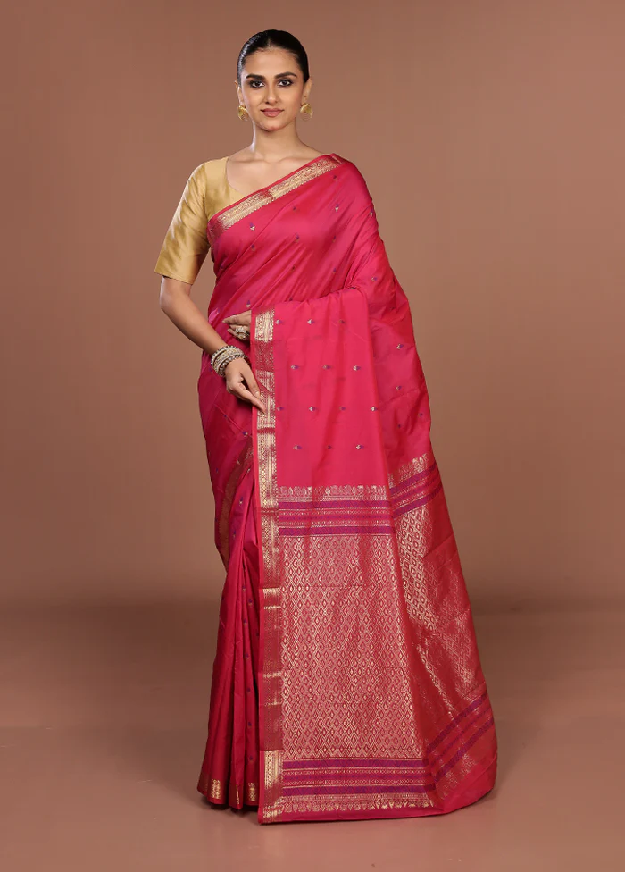 Pink Kanjivaram Silk Saree With Blouse Piece - Image 2