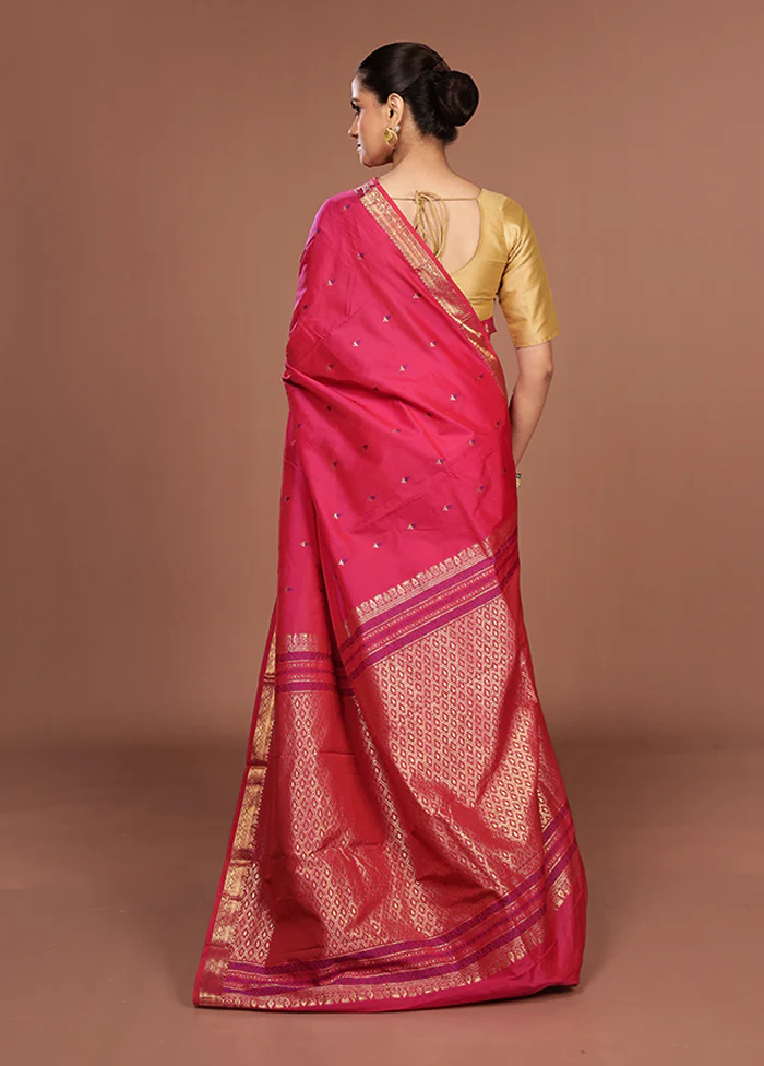 Pink Kanjivaram Silk Saree With Blouse Piece - Image 3
