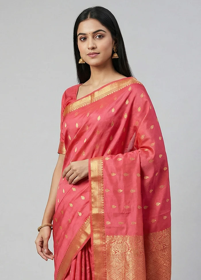 Pink Kanjivaram Silk Saree With Blouse Piece - Image 2