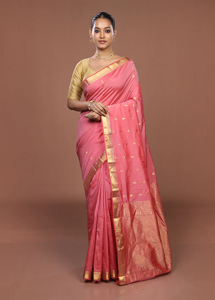 Pink Kanjivaram Silk Saree With Blouse Piece - Image 2