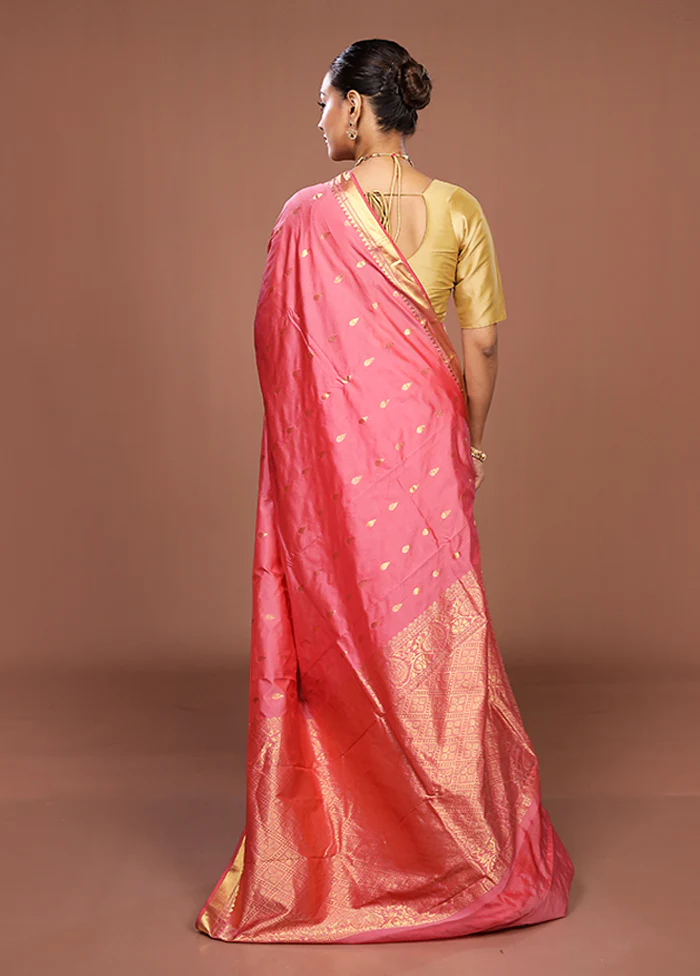 Pink Kanjivaram Silk Saree With Blouse Piece - Image 3