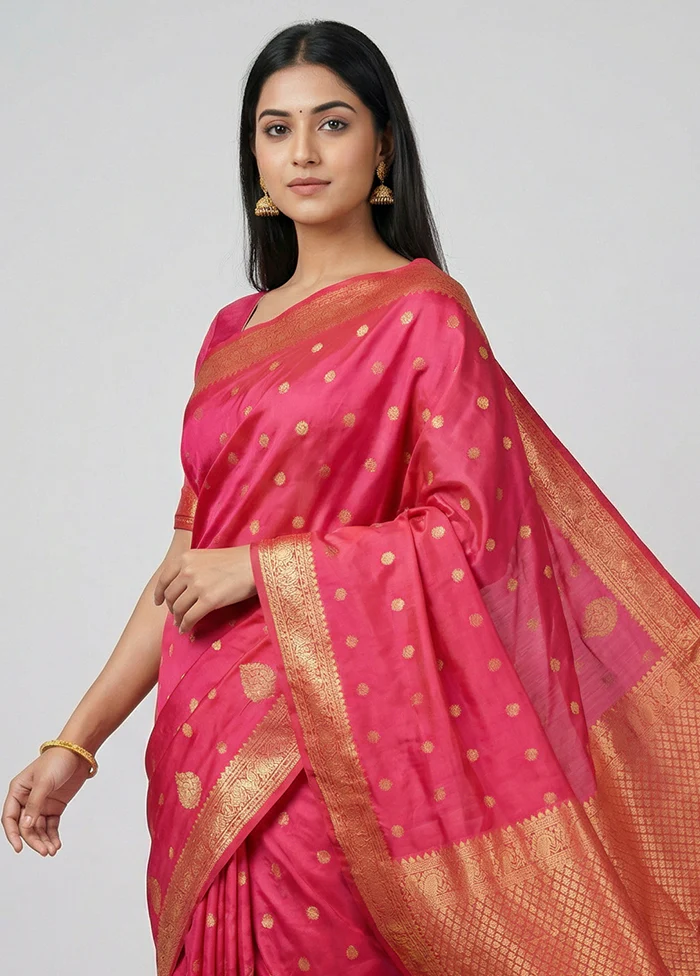 Pink Kanjivaram Silk Saree With Blouse Piece - Image 2