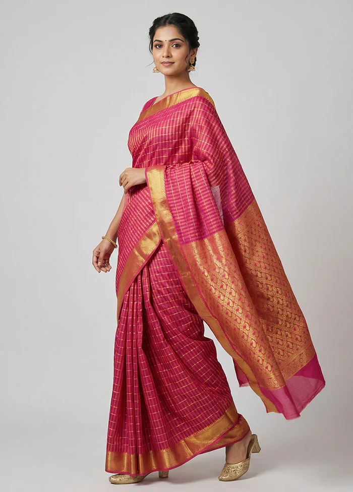 Pink Kanjivaram Silk Saree With Blouse Piece