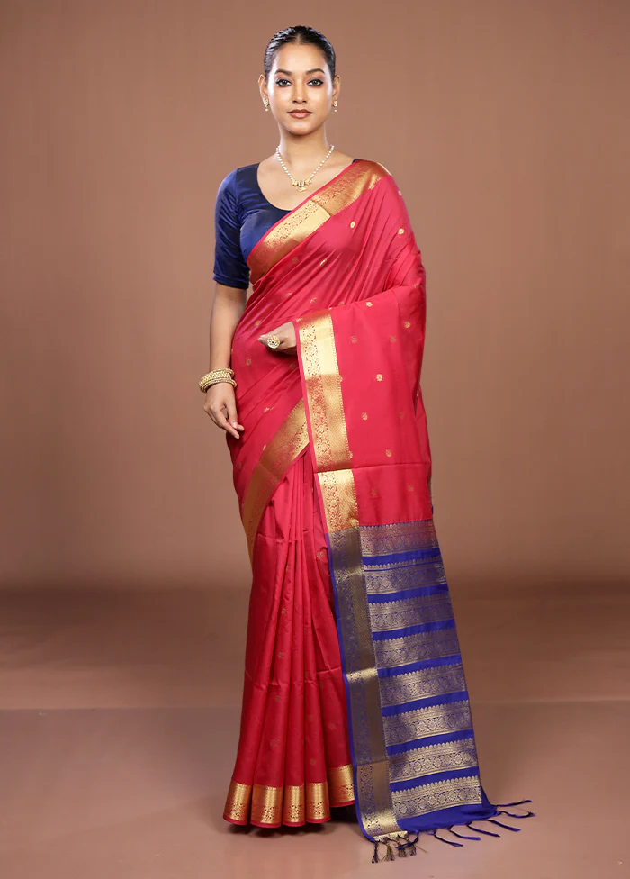 Pink Kanjivaram Silk Saree With Blouse Piece - Image 2