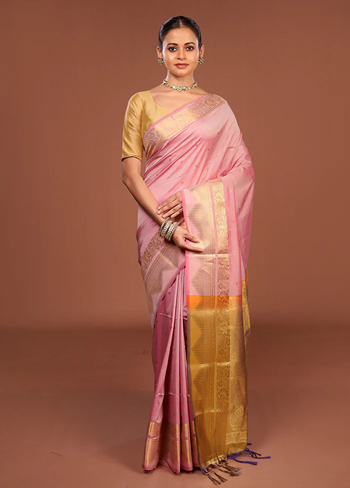 Pink Kanjivaram Silk Saree With Blouse Piece - Image 2