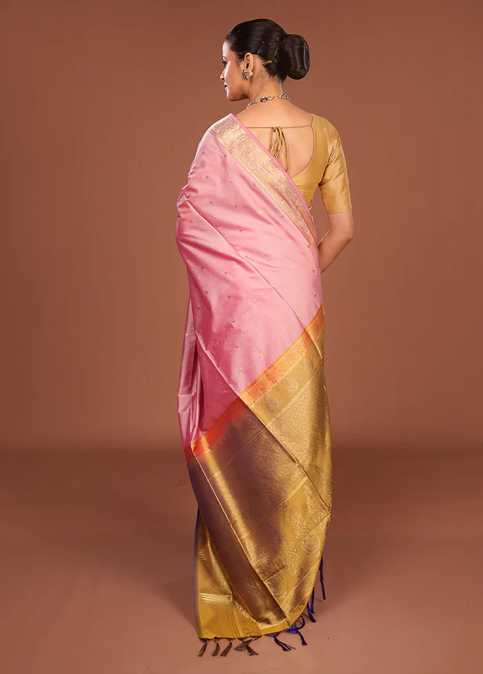 Pink Kanjivaram Silk Saree With Blouse Piece - Image 3