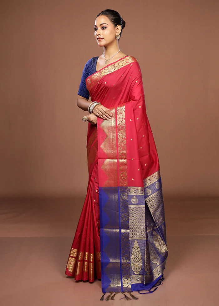 Pink Kanjivaram Silk Saree With Blouse Piece - Image 4