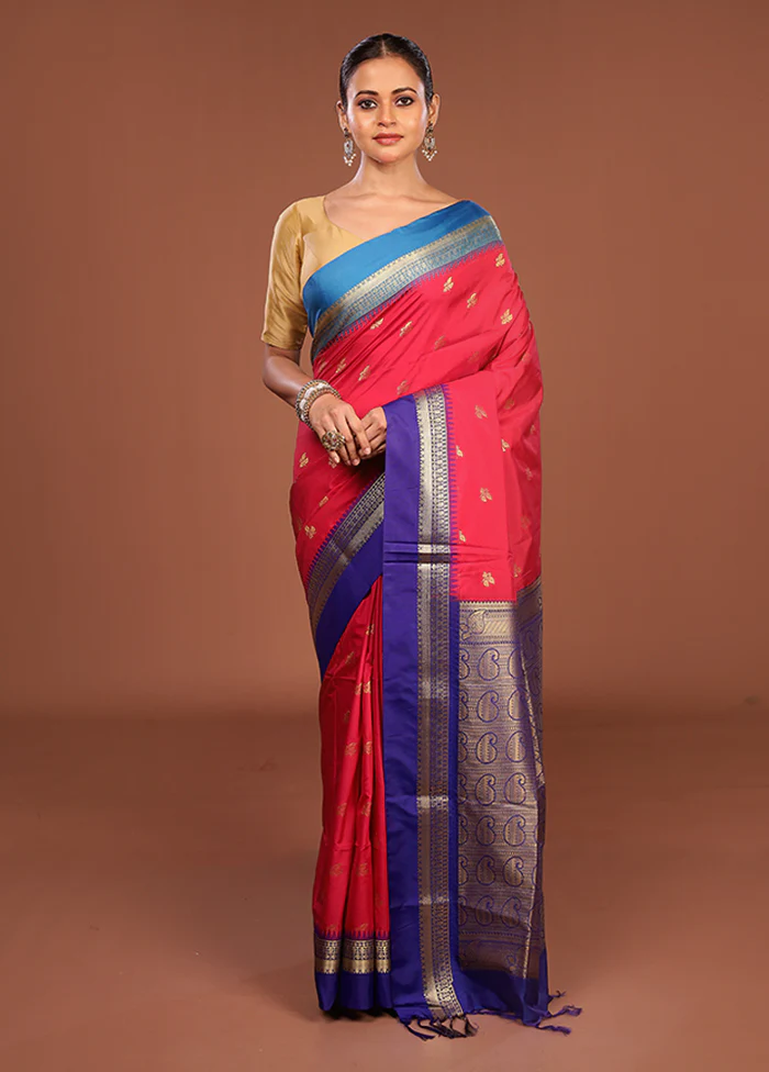Pink Kanjivaram Silk Saree With Blouse Piece - Image 2