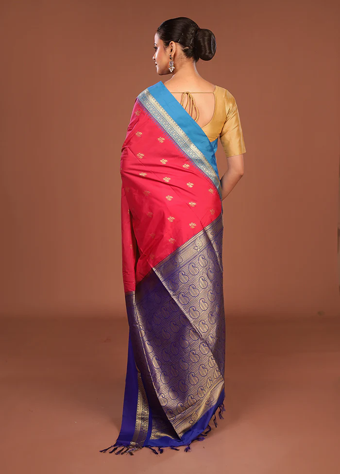Pink Kanjivaram Silk Saree With Blouse Piece - Image 3