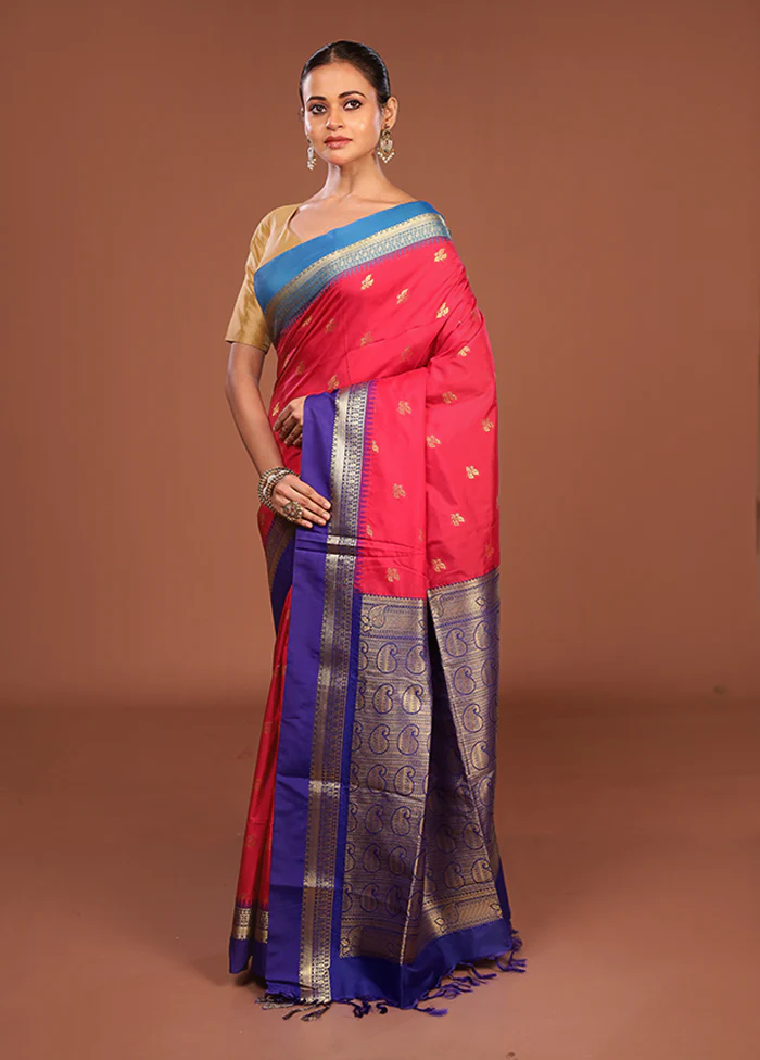Pink Kanjivaram Silk Saree With Blouse Piece - Image 4
