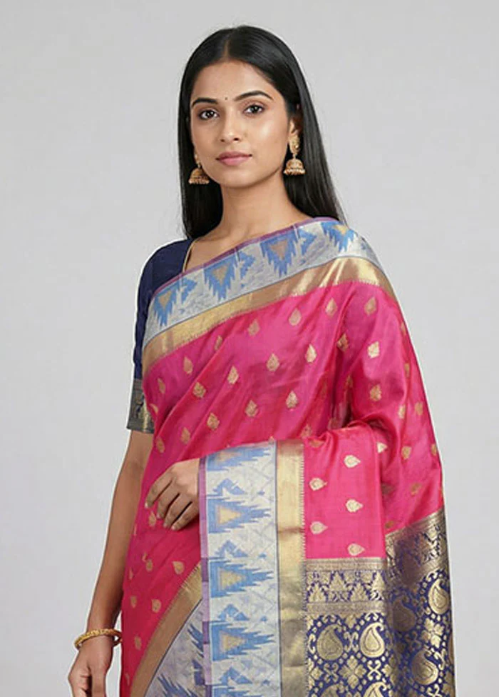 Pink Kanjivaram Silk Saree With Blouse Piece - Image 2