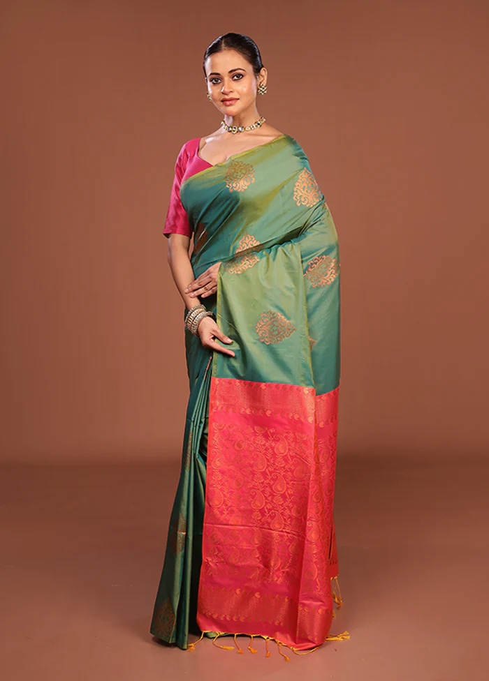 Pink Kanjivaram Silk Saree With Blouse Piece - Image 4
