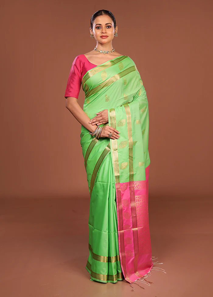 Pink Kanjivaram Silk Saree With Blouse Piece - Image 2