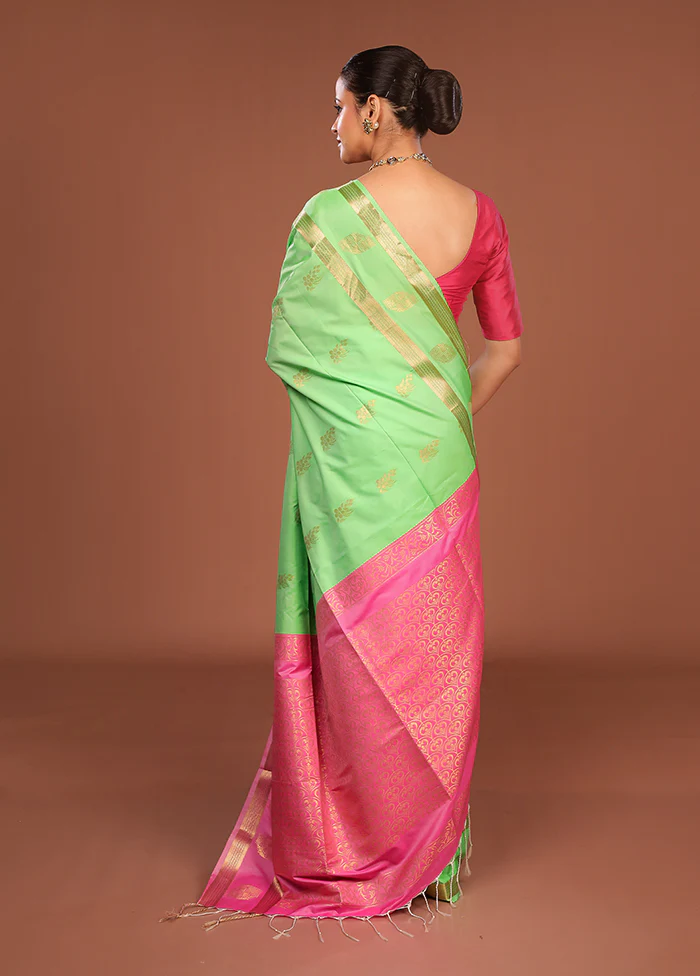 Pink Kanjivaram Silk Saree With Blouse Piece - Image 3