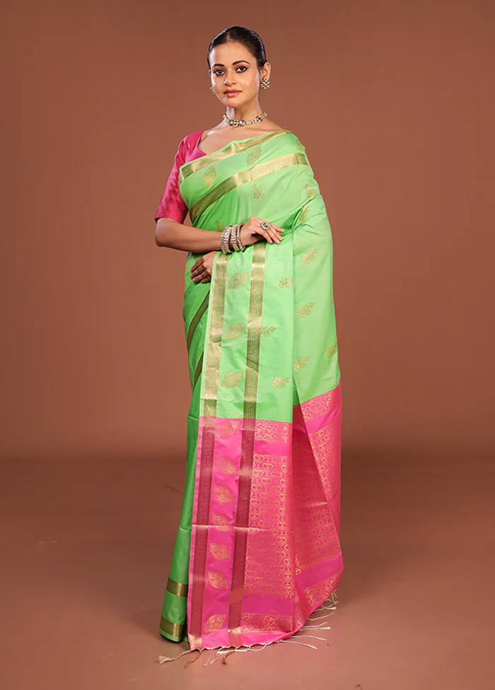 Pink Kanjivaram Silk Saree With Blouse Piece - Image 4