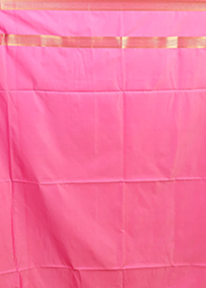 Pink Kanjivaram Silk Saree With Blouse Piece - Image 5