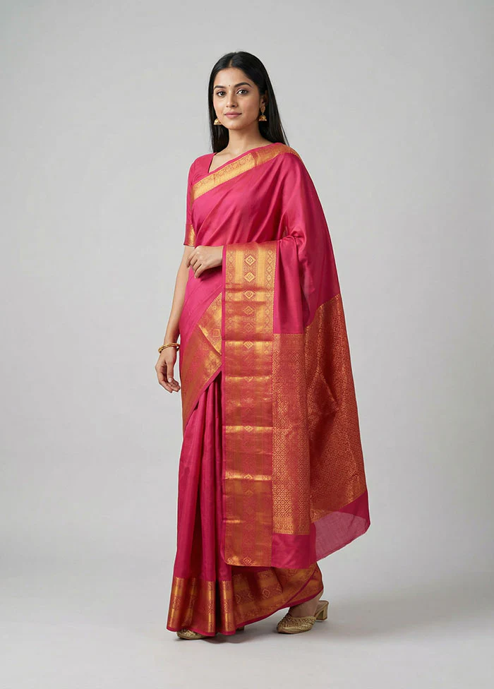 Pink Kanjivaram Silk Saree With Blouse Piece