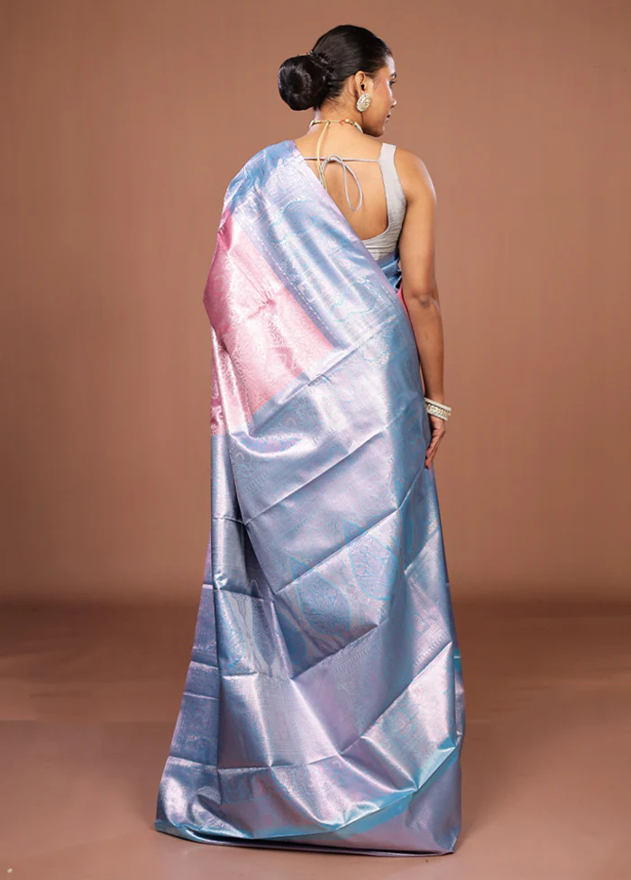 Pink Kanjivaram Silk Saree With Blouse Piece - Image 3