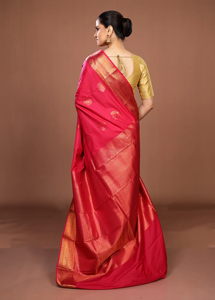 Pink Kanjivaram Silk Saree With Blouse Piece - Image 3