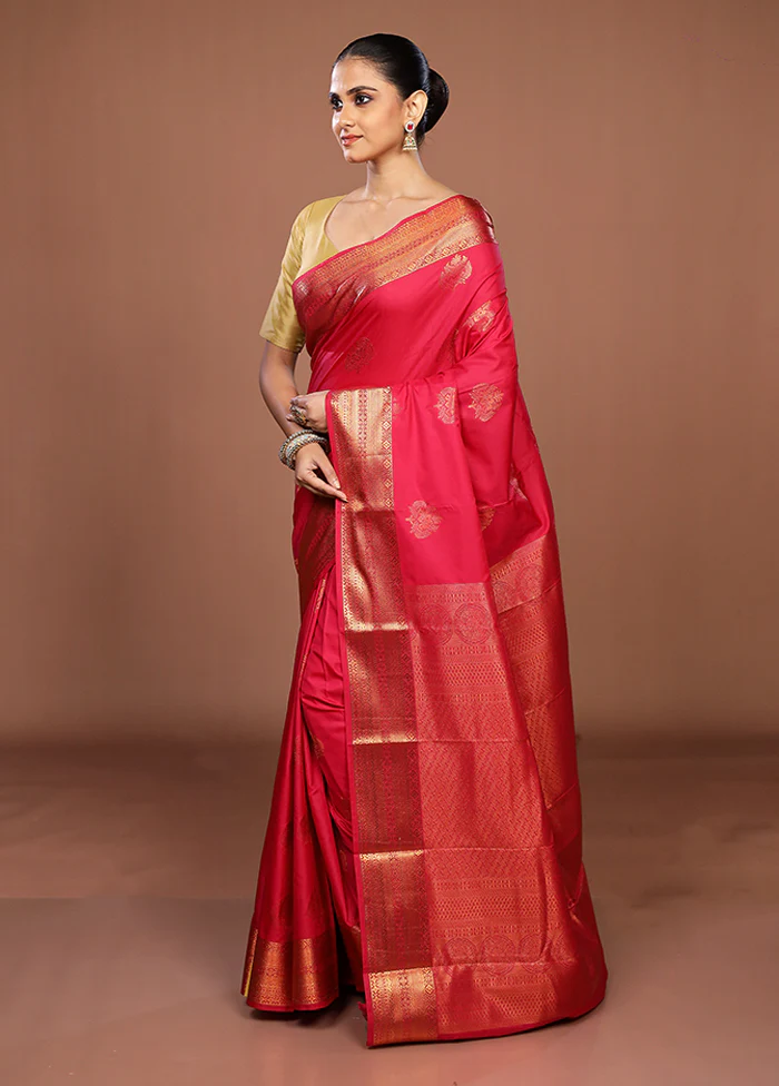 Pink Kanjivaram Silk Saree With Blouse Piece - Image 4