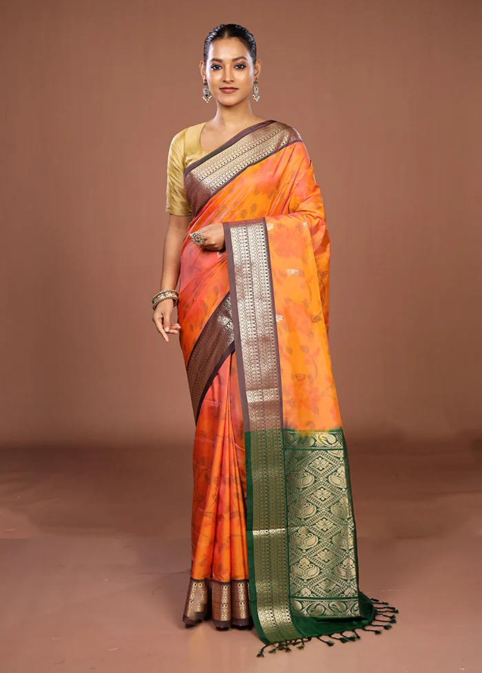 Pink Kanjivaram Silk Saree With Blouse Piece - Image 2
