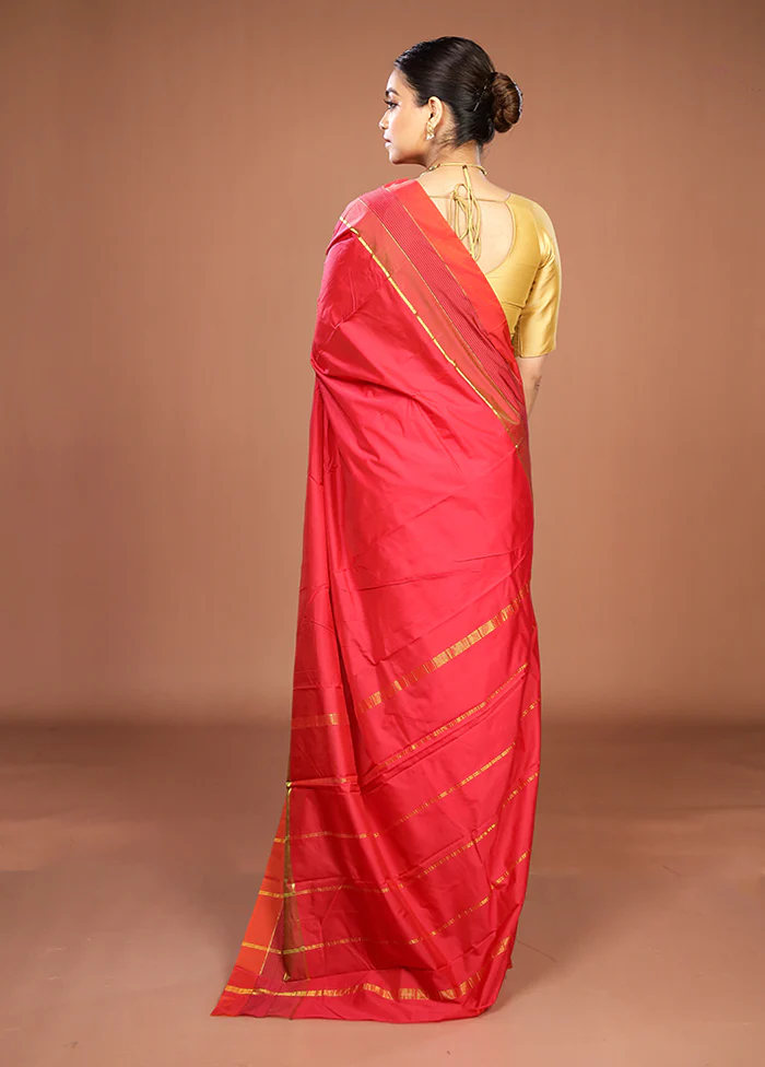Pink Kanjivaram Silk Saree With Blouse Piece - Image 3