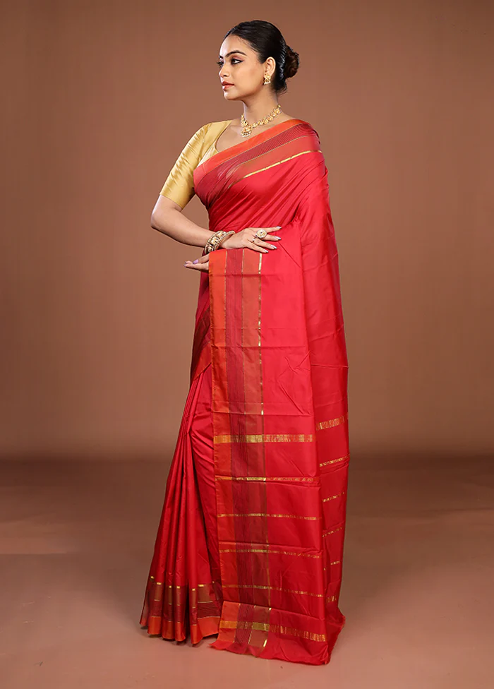 Pink Kanjivaram Silk Saree With Blouse Piece - Image 4