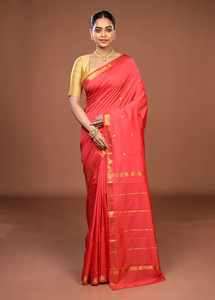 Pink Kanjivaram Silk Saree With Blouse Piece - Image 2