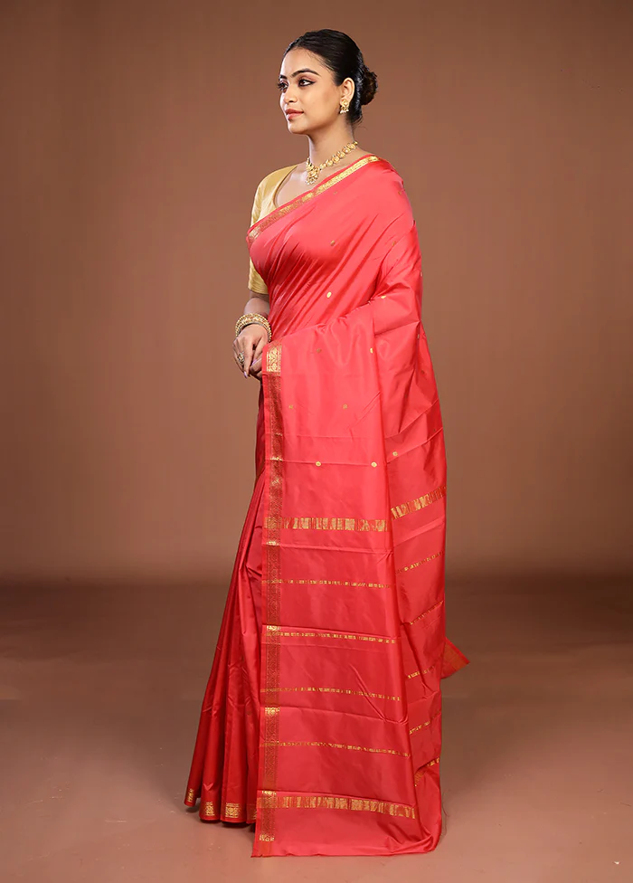 Pink Kanjivaram Silk Saree With Blouse Piece - Image 4