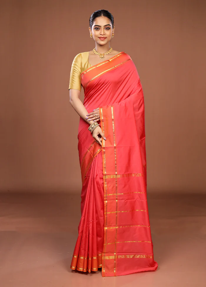 Pink Kanjivaram Silk Saree With Blouse Piece - Image 2