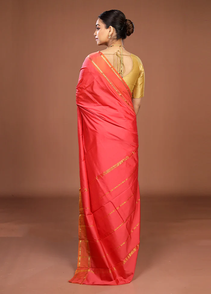 Pink Kanjivaram Silk Saree With Blouse Piece - Image 3