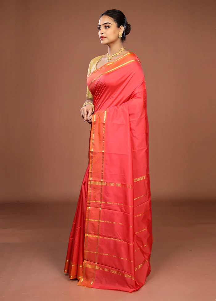 Pink Kanjivaram Silk Saree With Blouse Piece - Image 4