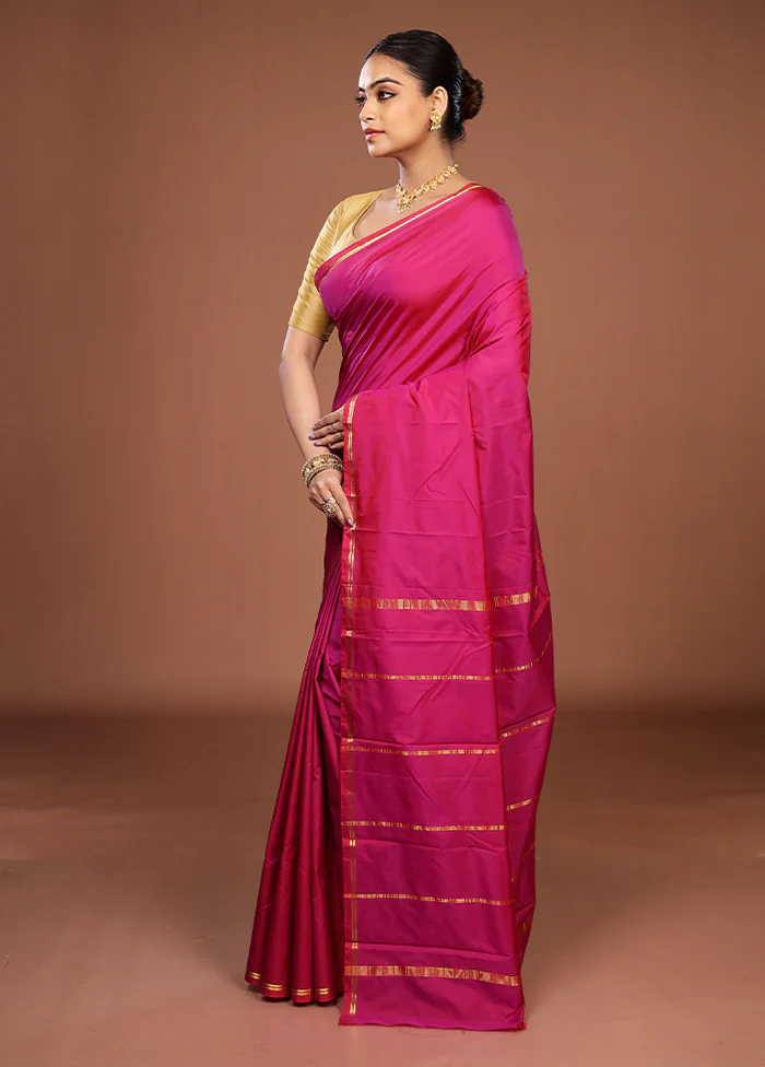 Pink Kanjivaram Silk Saree With Blouse Piece - Image 4