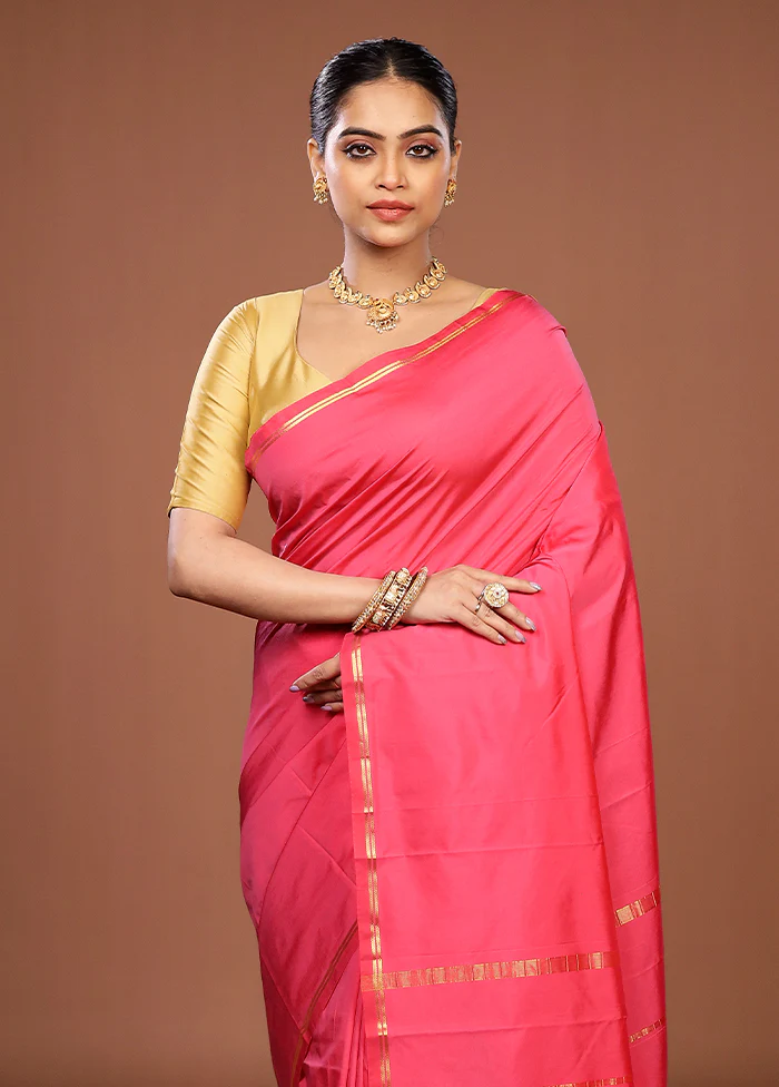 Pink Kanjivaram Silk Saree With Blouse Piece