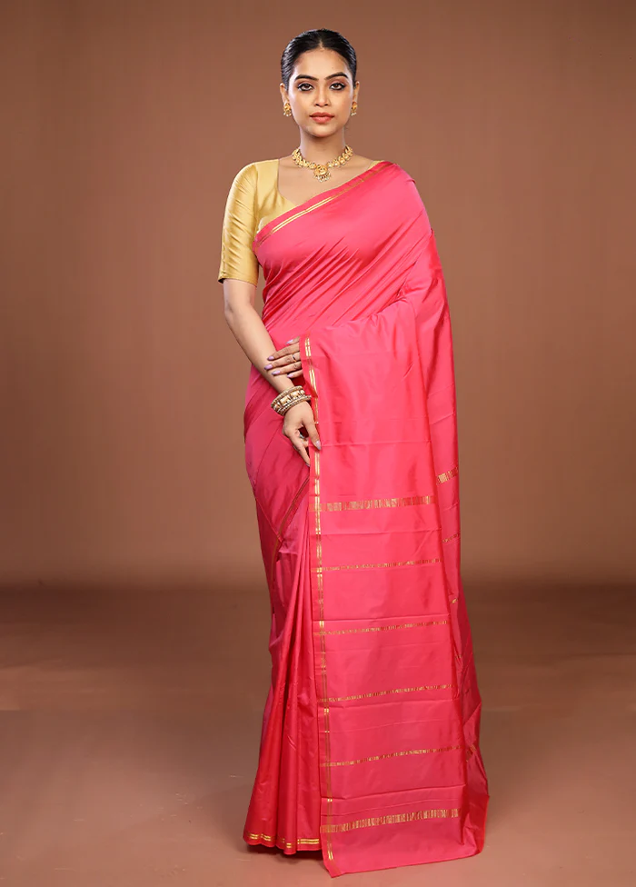 Pink Kanjivaram Silk Saree With Blouse Piece - Image 2