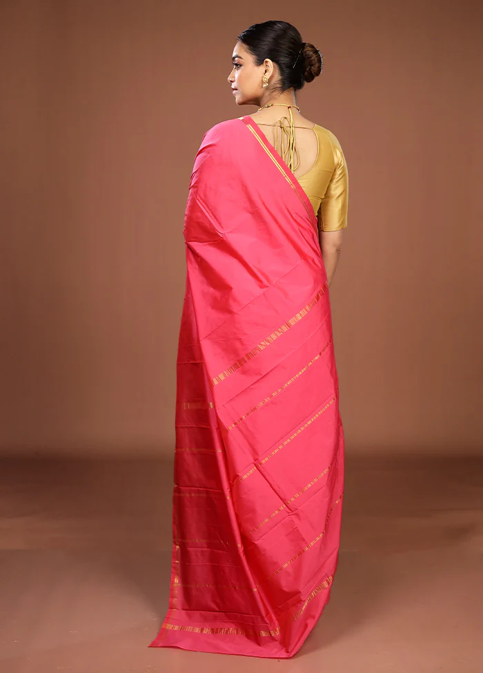 Pink Kanjivaram Silk Saree With Blouse Piece - Image 3